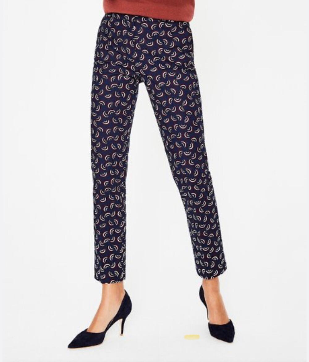 Boden Navy Blue Geo Richmond Ankle Trouser Pants Womens 4 petites
